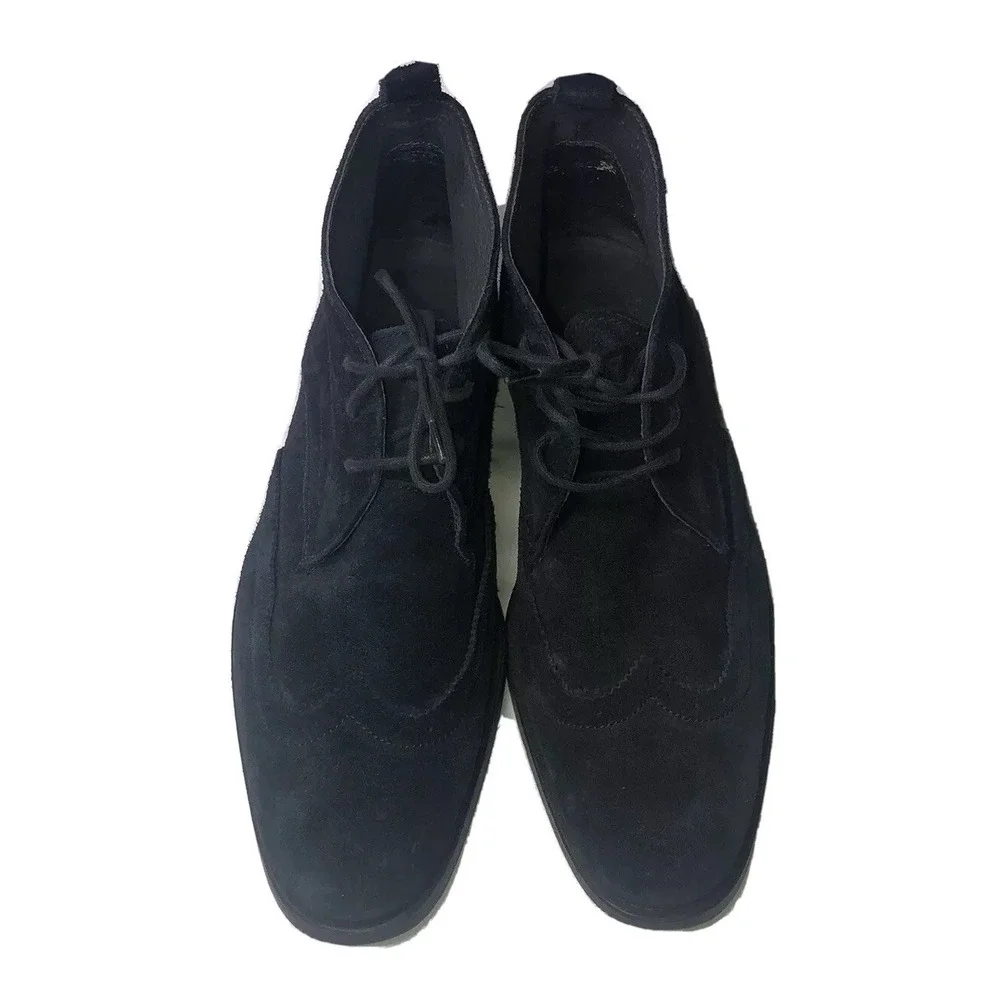 TOPMAN Boots Men Size 9 EUR 41 Blue Suede Ankle Wing Tip Lace- up University